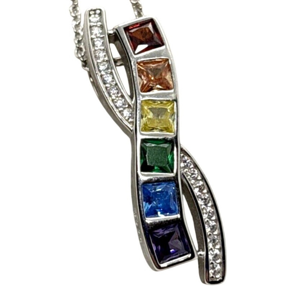 Cynthia Rowley New York Rainbow CZ Pendant 18 -20'' Necklace Sterling 925 Silver